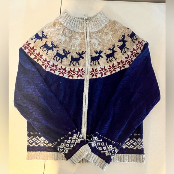 Holiday Lodge Northcrest Wool Blend Reindeer Full Zip Christmas Sweater Size S - Picture 1 of 5